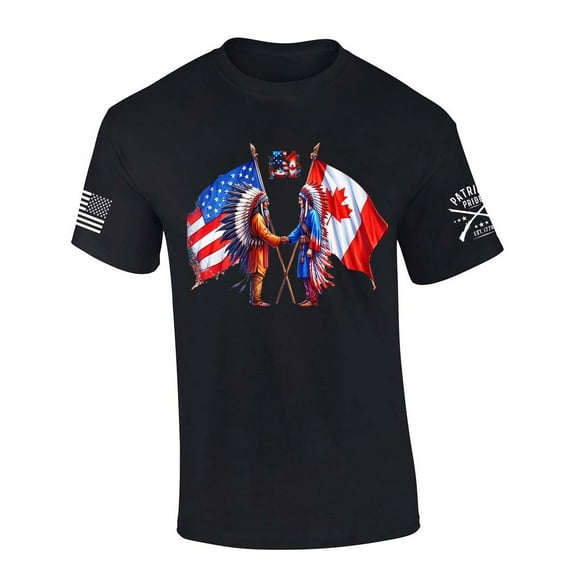 Trenz Shirt Company Native America USA American Flag Canadian Flag Short Sleeve T-shirt-Black-small