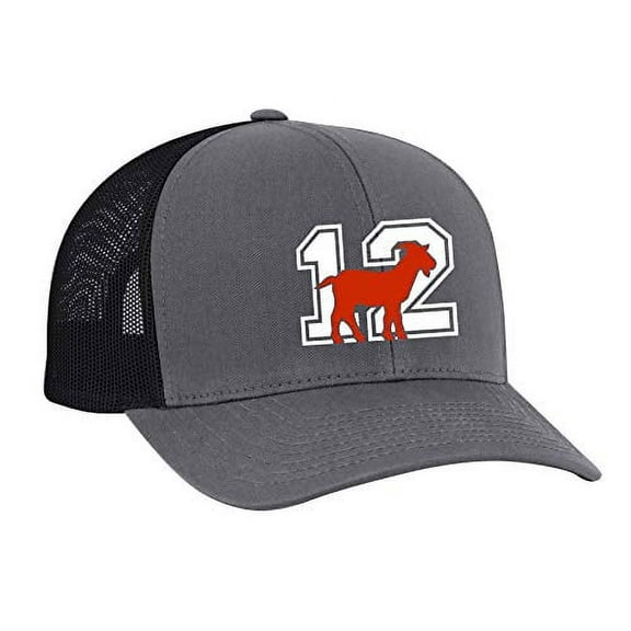 Trenz Shirt Company New England #12 Goat Trucker Mesh Snapback Hat-Graphite-Black Mesh
