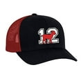 thumbnail image 1 of Trenz Shirt Company New England #12 Goat Trucker Mesh Snapback Hat-Navy-Red Mesh, 1 of 4