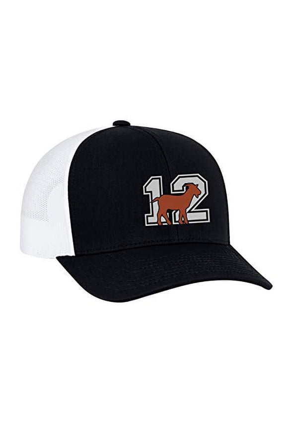 New England #12 Goat Trucker Mesh Snapback Hat-Navy-White Mesh
