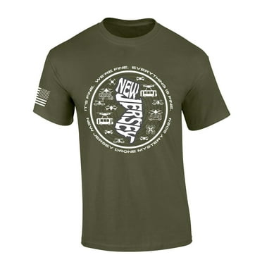 Trenz Shirt Company New Jersey Drone Tshirt Funny School Bus Drones I'm Fine We're Fine Everything's Fine Short Sleeve T-shirt-Military Green-xxl