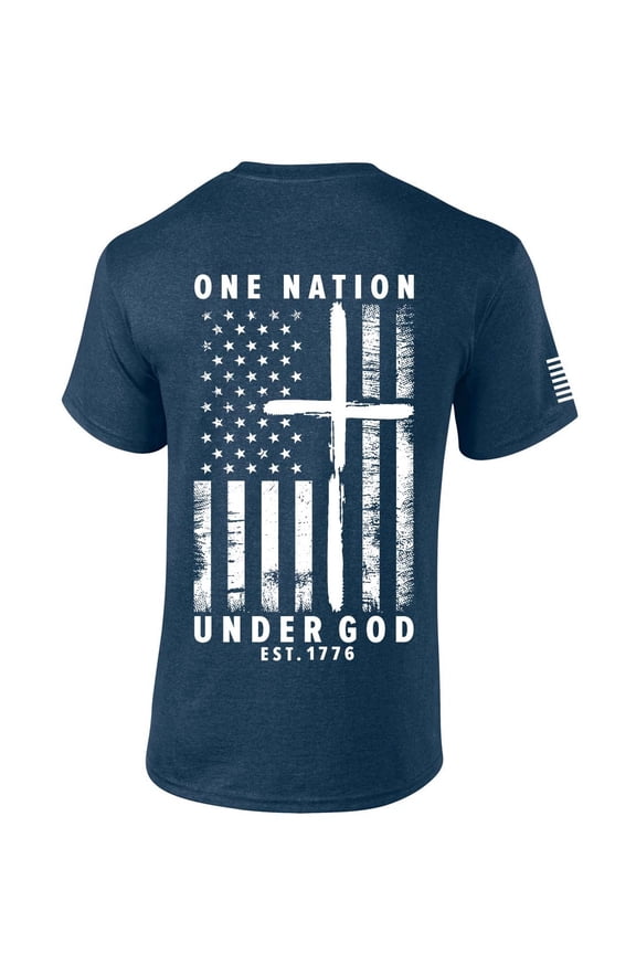 One Nation Under God American Flag Short Sleeve T-shirt-Heather Navy-medium