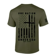 Trenz Shirt Company One Nation Under God American Flag Short Sleeve T-shirt-Miltary Green-large