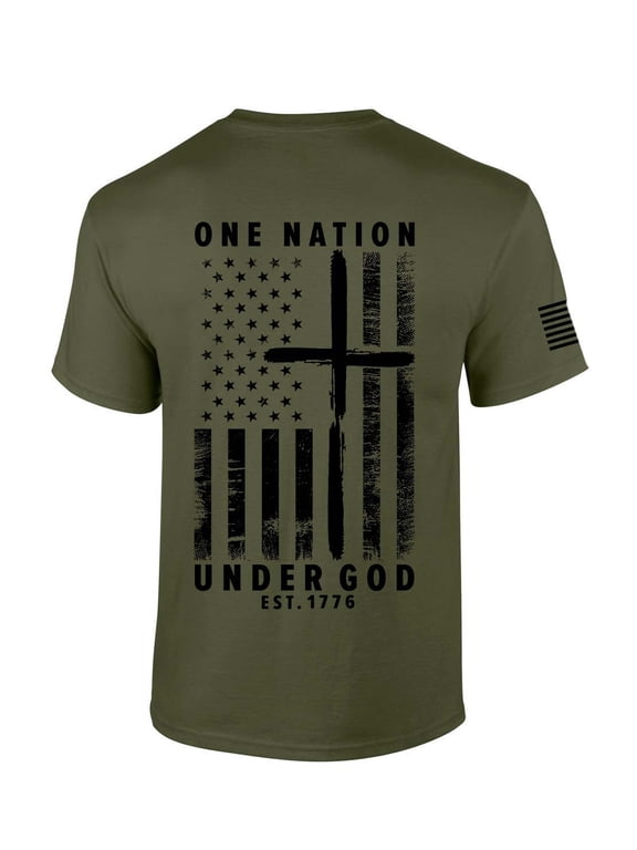 One Nation Under God American Flag Short Sleeve T-shirt-Miltary Green-medium