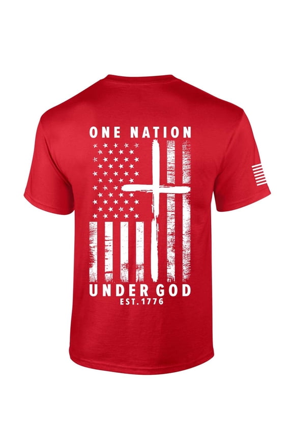 One Nation Under God American Flag Short Sleeve T-shirt-Red-medium