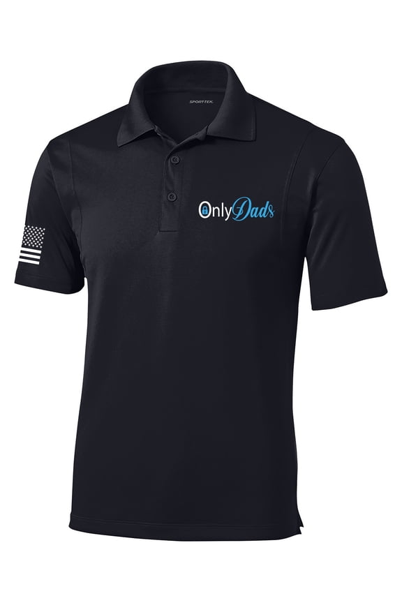 OnlyDads Funny Embroidered Golf Polo American Flag Sleeve-Black-Medium