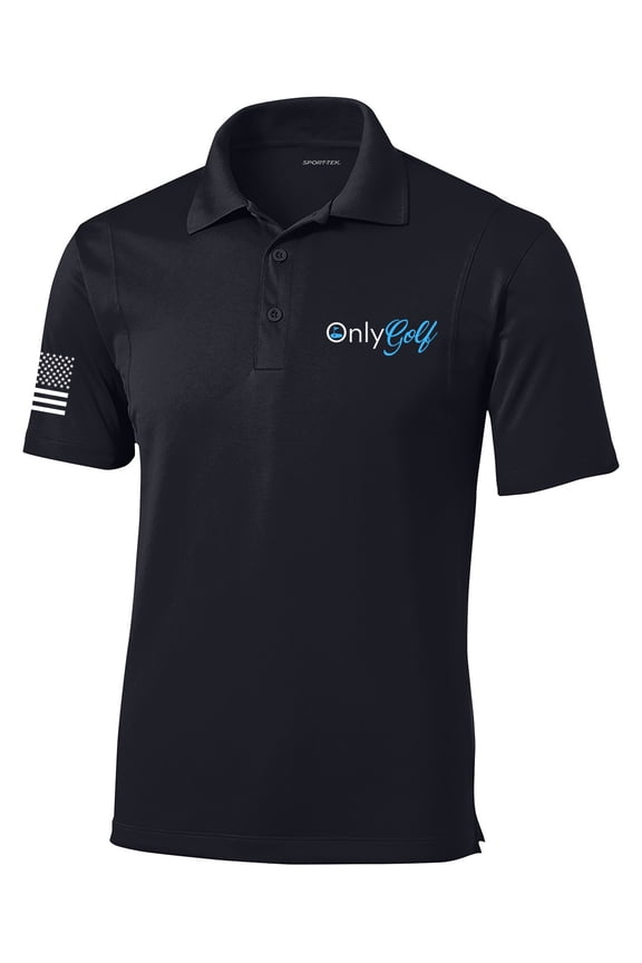 OnlyGolf Funny Embroidered Golf Polo American Flag Sleeve-Black-Medium