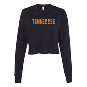 Trenz Shirt Company Orange Distressed Tennessee Football State Name Rocky Top Womens Crop Crew Fleece-Black-large