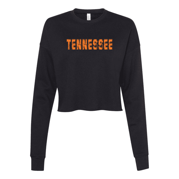 Trenz Shirt Company Orange Distressed Tennessee Football State Name Rocky Top Womens Crop Crew Fleece-Black-xl