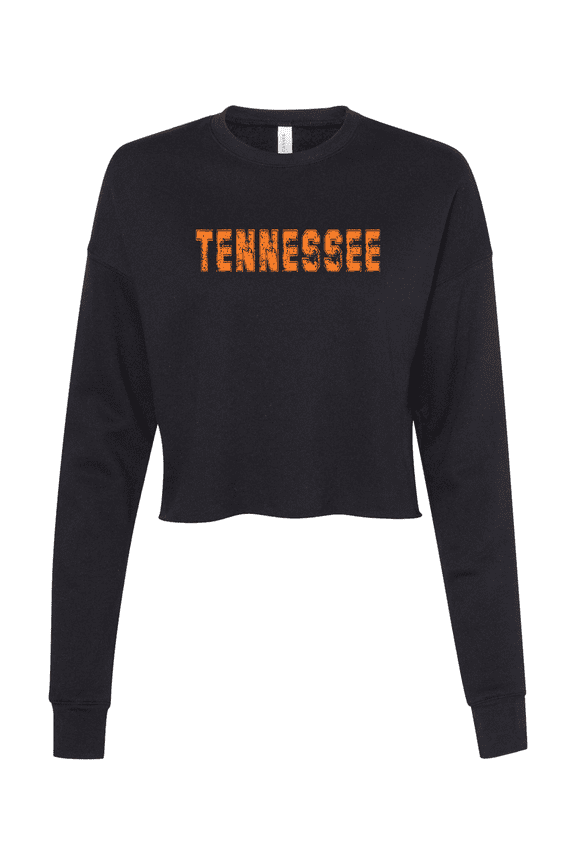 Orange Distressed Tennessee Football State Name Rocky Top Womens Crop Crew Fleece-Black-xxl