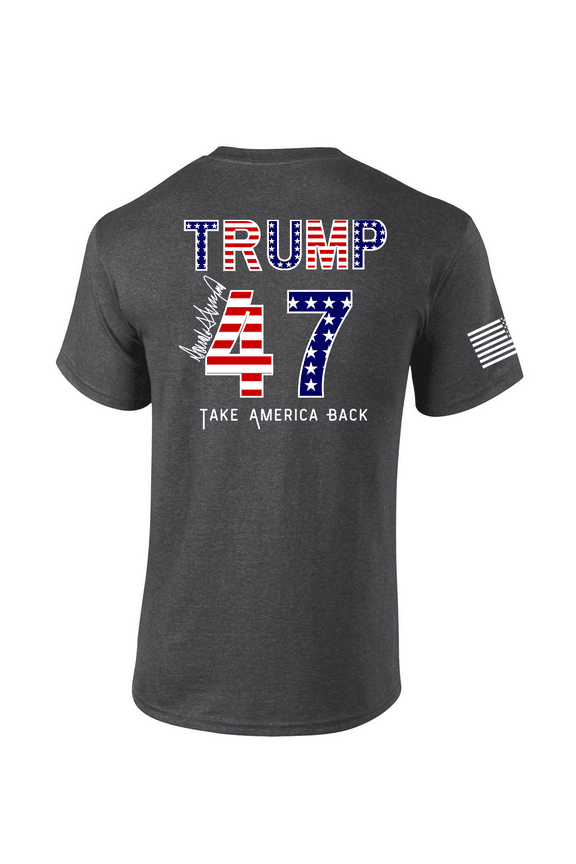 Trenz Shirt Company Patriot Pride Mens Donald Trump Sign 45 47 American Flag Political Short Sleeve T-Shirt-Heather Grey-Medium