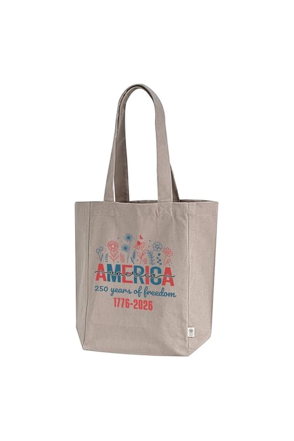 Patriot Pride Reckless Patriot Canvas Tote Bag – America 250 Years of Freedom 1776-2026 Floral Design, Pumice, One Size