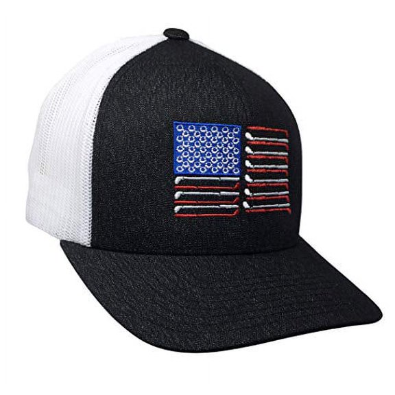 Trenz Shirt Company Patriotic American Golf Flag Trucker Mesh Snapback Hat- Black Heather, White Mesh