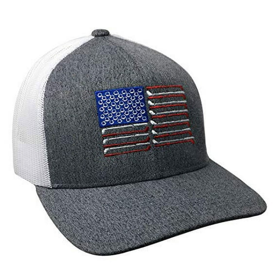 Trenz Shirt Company Patriotic American Golf Flag Trucker Mesh Snapback Hat- Gray Heather, White Mesh