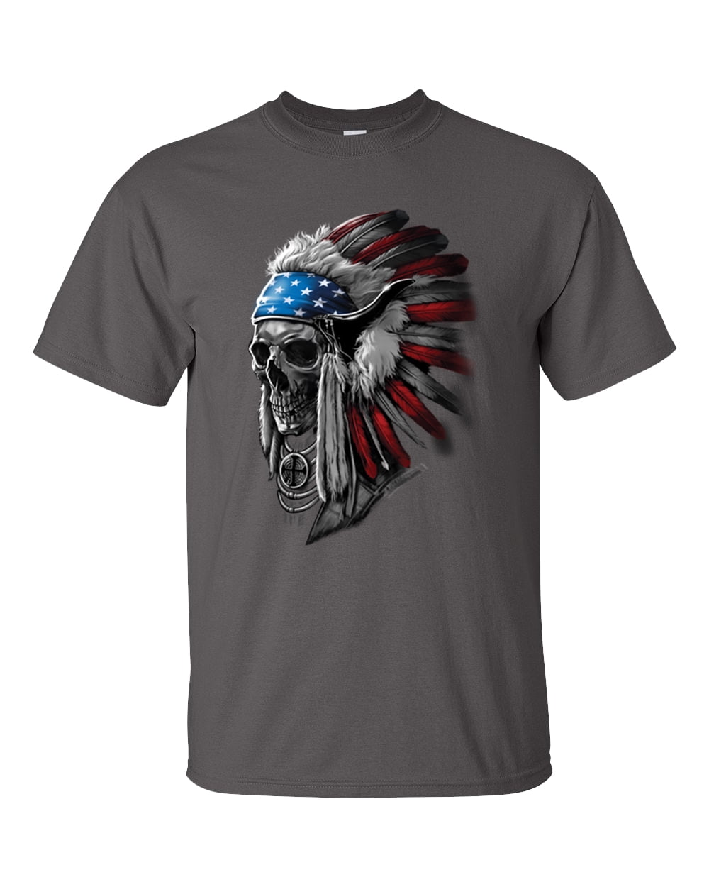 Trenz Shirt Company Patriotic Chief Skull Unisex Short Sleeve T-shirt-Maroon-X-Large  