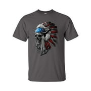 Trenz Shirt Company Patriotic Chief Skull Unisex Short Sleeve T-shirt-Charcoal-Medium