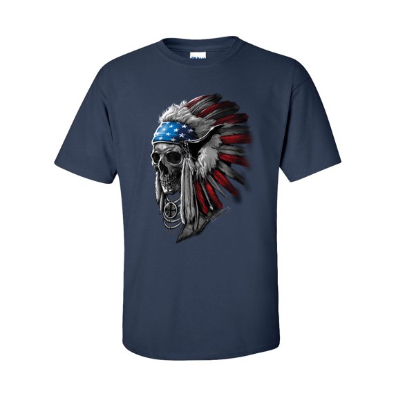 Trenz Shirt Company Patriotic Chief Skull Unisex Short Sleeve T-shirt-Navy-2XL