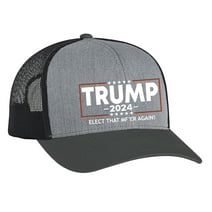 Trenz Shirt Company Political Elect That MF'ER Again Trump 2024 Embroidered Trucker Mesh Snapback Hat-Heather Gray & Charcoal-Charcoal Mesh