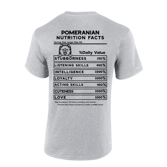 Trenz Shirt Company Pomeranian Nutrition Facts Graphic Short-Sleeve T-Shirt-Sports Grey-xxl