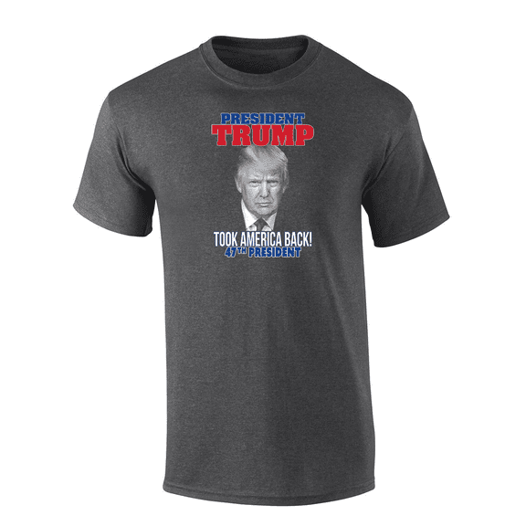 Trenz Shirt Company President Trump Took America Back! 47th President Short Sleeve T-shirt Graphic Tee-Heather Grey-small