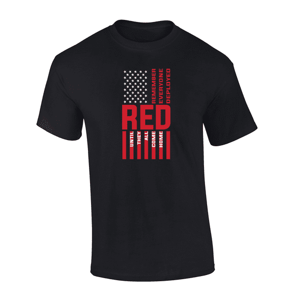 Trenz Shirt Company RED Flag: Remember Everyone Deployed Short Sleeve Mens Graphic T-Shirt-Black-6xl