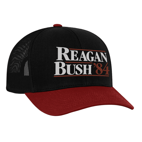 Trenz Shirt Company Reagan Bush 84 Campaign Adult Trucker Hat-Black/Red/Black