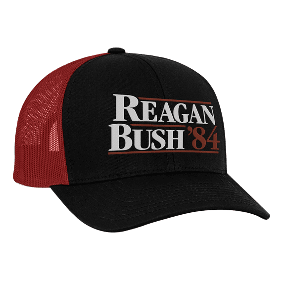 Trenz Shirt Company Reagan Bush 84 Campaign Adult Trucker Hat-Black/Red