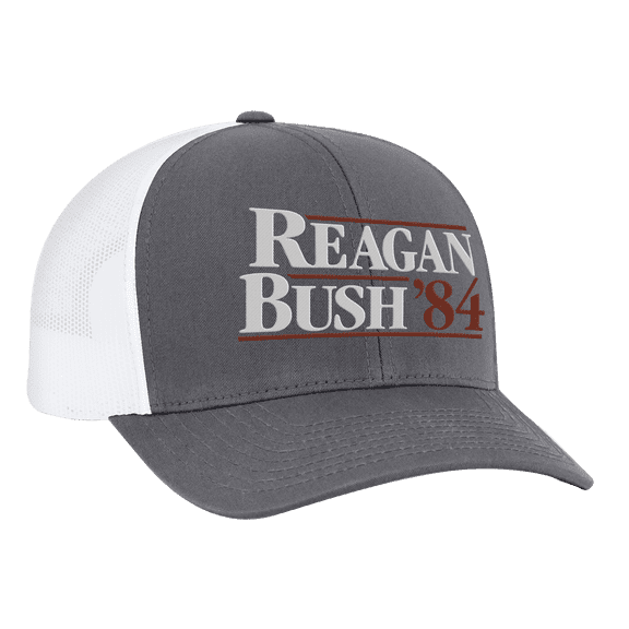 Trenz Shirt Company Reagan Bush 84 Campaign Adult Trucker Hat-Charcoal/White