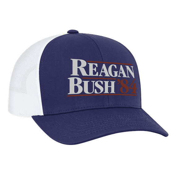 Trenz Shirt Company Reagan Bush 84 Campaign Adult Trucker Hat-Royal/White