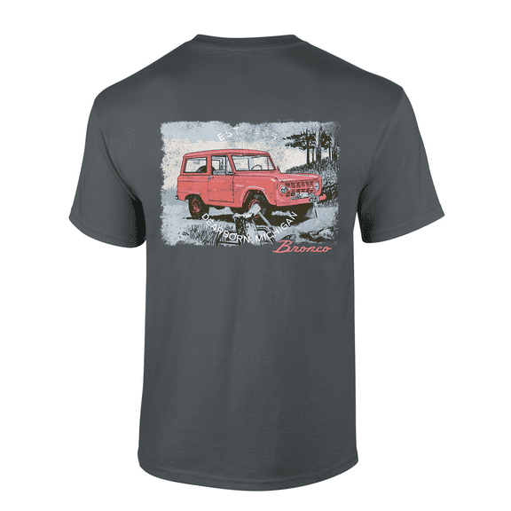 Trenz Shirt Company Red Ford Bronco EST. 1965 Dearborn, MI. Short-Sleeve Mens T-Shirt-Charcoal-medium