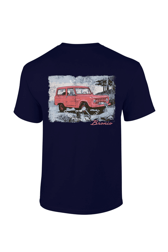 Red Ford Bronco EST. 1965 Dearborn, MI. Short-Sleeve Mens T-Shirt-Navy-large