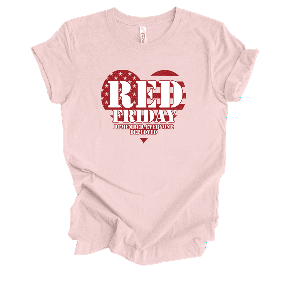 Trenz Shirt Company Red Friday Heart Remember Everyone Deployed Short Sleeve Womens Graphic T-Shirt-Light Pink-small