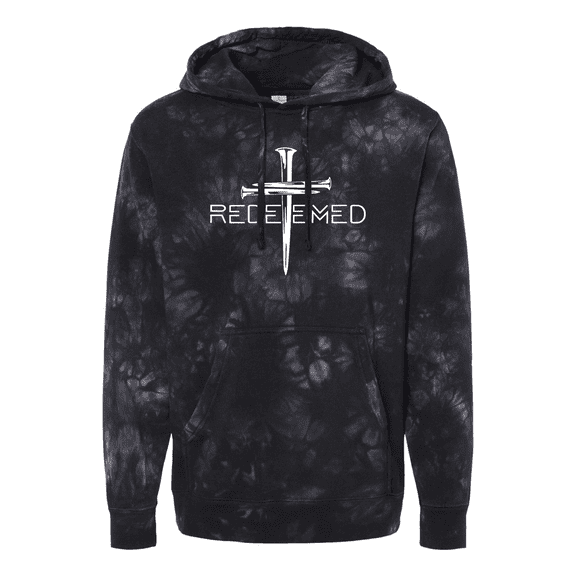 Trenz Shirt Company Redeemed Cross Nails Mens Christian Tie-Dye Hoodie-Black-medium