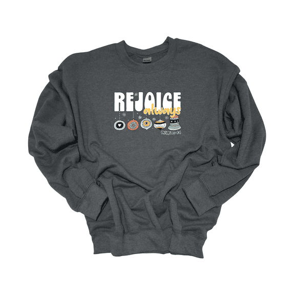 Trenz Shirt Company Rejoice Always Philippians 4:4 Festive Christmas Decorations Crewneck Sweatshirt-Dark Heather-4xl