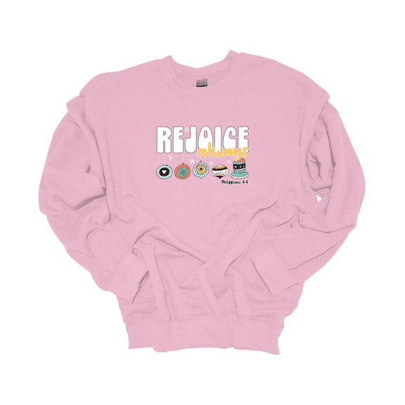 Trenz Shirt Company Rejoice Always Philippians 4:4 Festive Christmas Decorations Crewneck Sweatshirt-Light Pink-xl