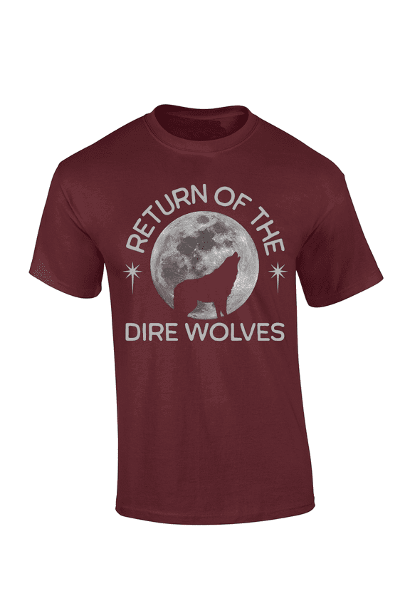 Return of the Dire Wolves Graphic T-Shirt – Wolf Howling at the Moon Design, Short Sleeve-Maroon-xl