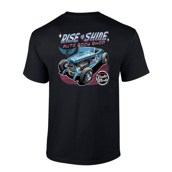 Trenz Shirt Company Rise And Shine Auto Body Shop Resto Mods Short Sleeve Mens Graphic T-Shirt-Black-medium