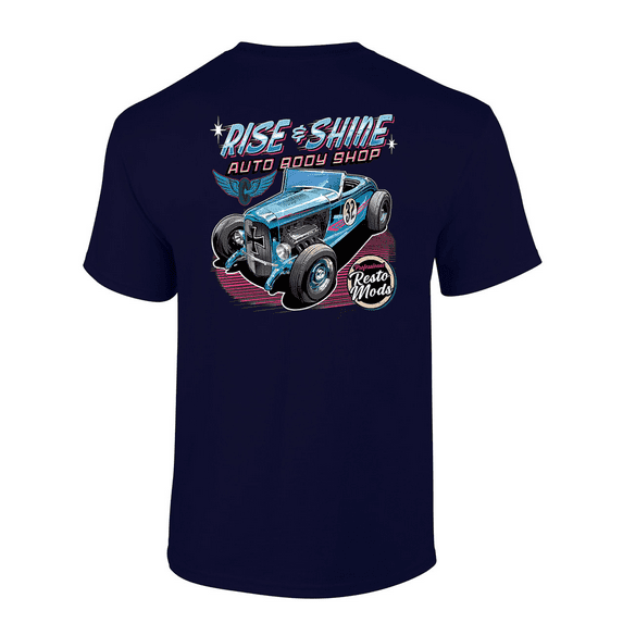 Trenz Shirt Company Rise And Shine Auto Body Shop Resto Mods Short Sleeve Mens Graphic T-Shirt-Navy-xxxl