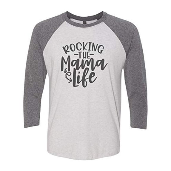 Trenz Shirt Company Rocking This Mama LifeLadies Baseball Tee-Heather Gray-XL