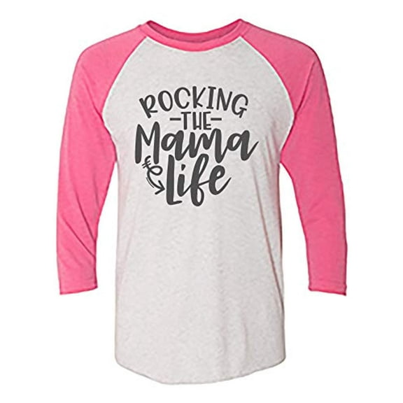 Trenz Shirt Company Rocking This Mama LifeLadies Baseball Tee-Pink-Large