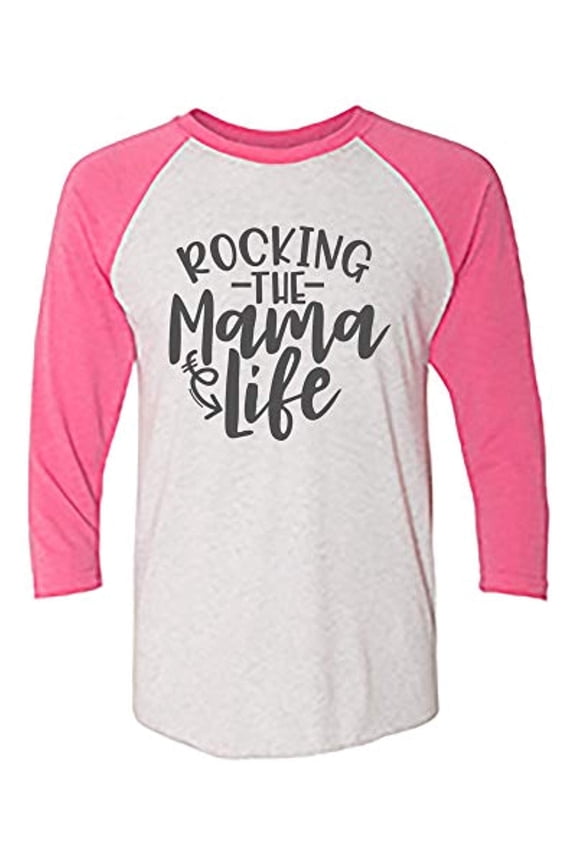 Rocking This Mama LifeLadies Baseball Tee-Pink-Large