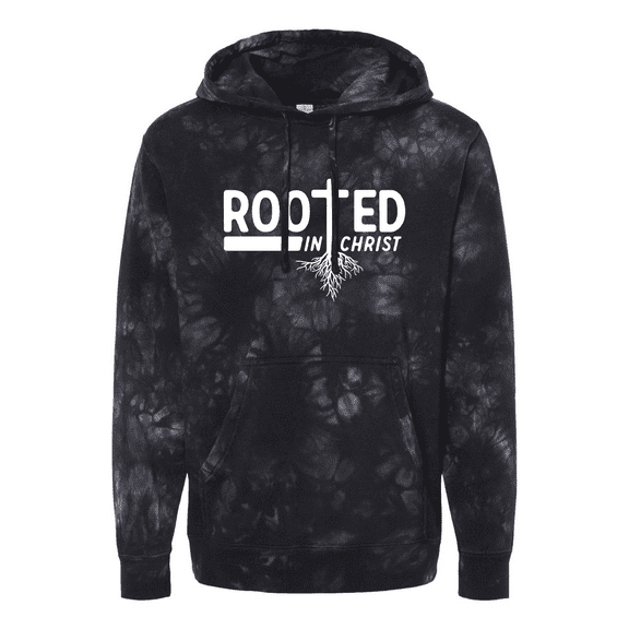 Trenz Shirt Company Rooted in Christ Tree Roots Mens Christian Tie-Dye Hoodie-Black-large