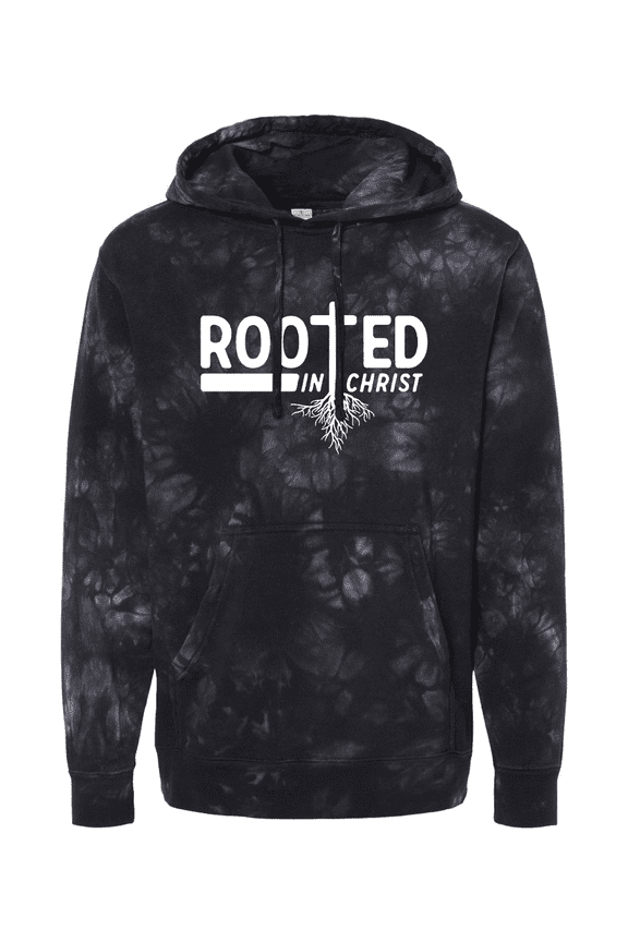 Rooted in Christ Tree Roots Mens Christian Tie-Dye Hoodie-Black-large