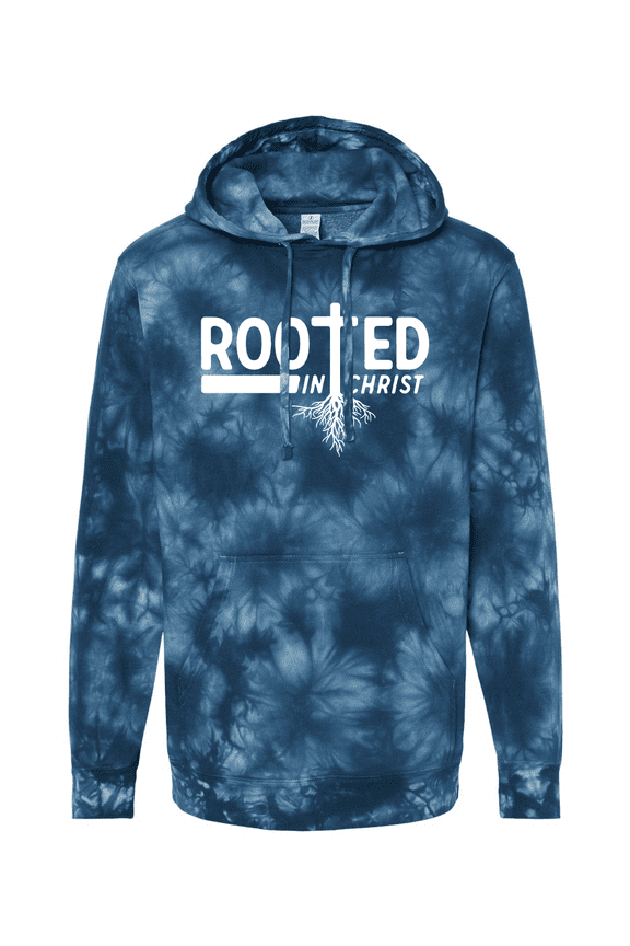 Rooted in Christ Tree Roots Mens Christian Tie-Dye Hoodie-Navy-xl