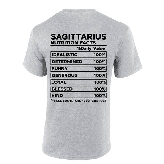 Trenz Shirt Company Sagittarius Zodiac Nutrition Facts Graphic Short-Sleeve T-Shirt-Sports Grey-xxl