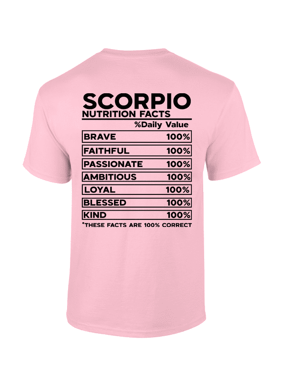 Scorpio Zodiac Nutrition Facts Graphic Short-Sleeve T-Shirt-Light Pink-xxxl