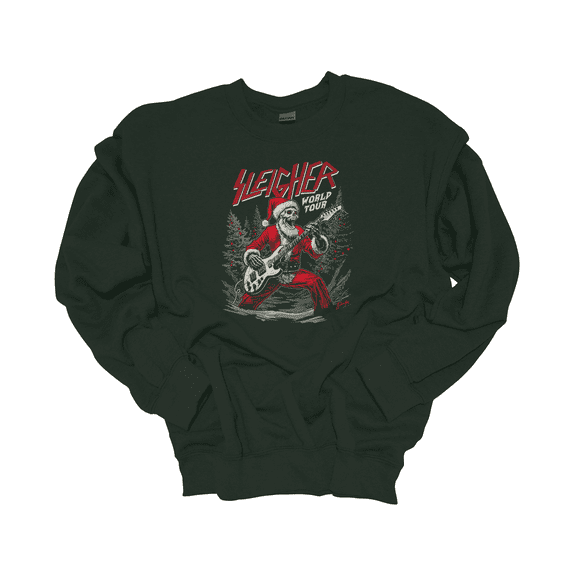 Trenz Shirt Company Sleigher World Tour Heavy Metal Skeleton Santa Crewneck Sweatshirt-Forest-xl