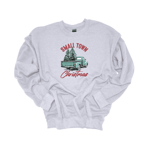 Trenz Shirt Company Small Town Christmas Pine Tree Loaded Truck Christmas Crewneck Sweatshirt-Ash-5xl