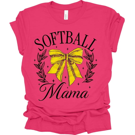 Trenz Shirt Company Softball Mama Bow Womens Short Sleeve T-shirt-Fuchsia-4X-Large
