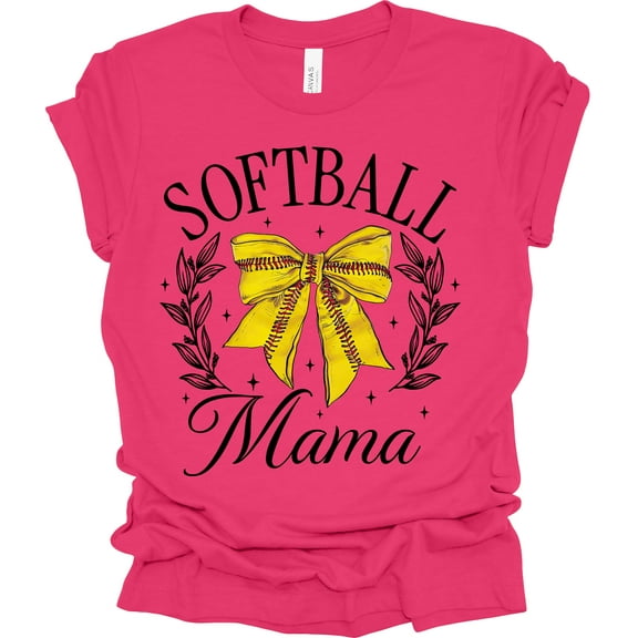 Trenz Shirt Company Softball Mama Bow Womens Short Sleeve T-shirt-Fuchsia-Large